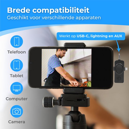 Nuvance - Draadloze Microfoon - 2 Stuks - Geschikt voor Jack 3.5mm, USB-C en Lightning - Dasspeld Microfoon - Lavalier Microfoon Draadloos - Microfoons - Plug & Play