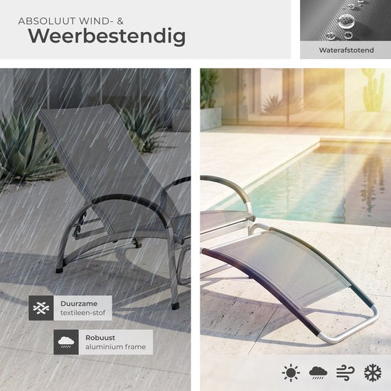 tectake® Ligbed Avignon - 2-in-1 verstelbare ligstoel - Schommelstoel voor buiten - Weerbestendig frame en waterafstotend, luchtdoorlatend weefsel - Tuinstoel - Balkonstoel - 195cm lang - Antraciet