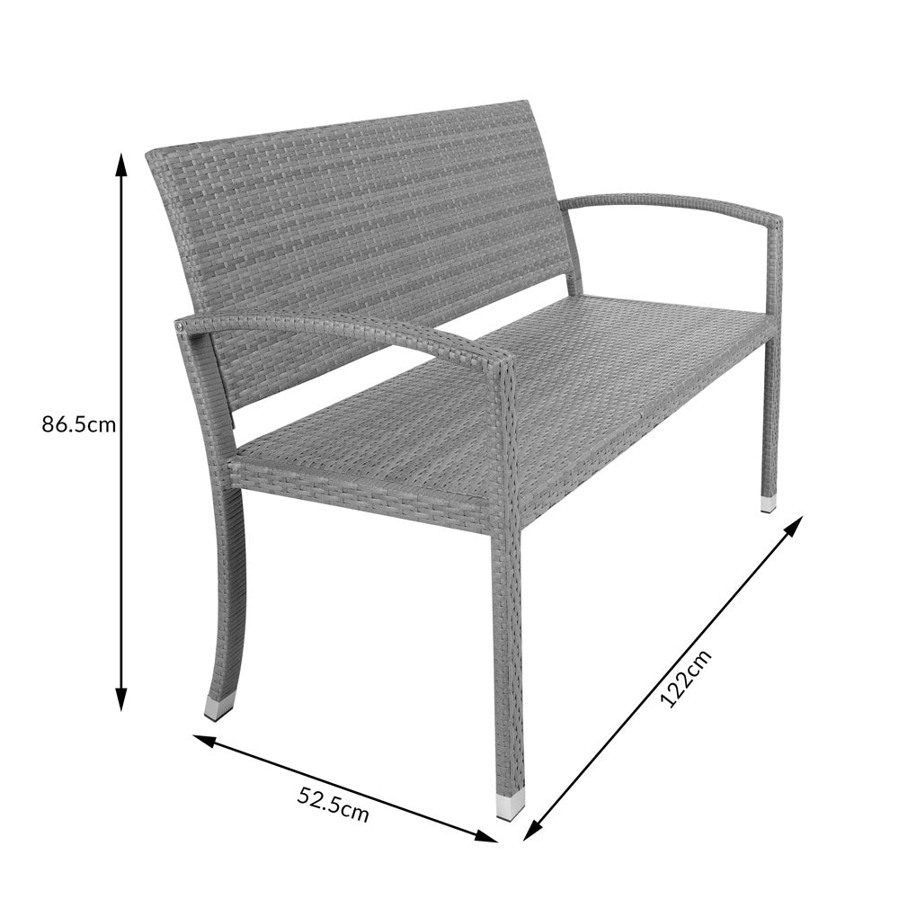 Casaria Polyrattan Tuinbank - 2-Zits UV-bestendig - Grijs