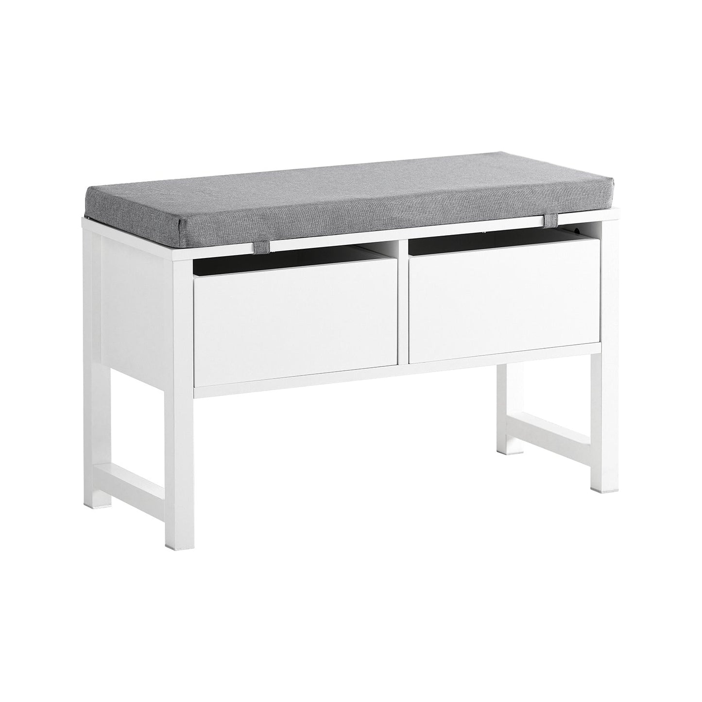 SoBuy Opbergbank met gestoffeerd zitvlak - 2 Lades - Max. 150 kg - 72 x 30 x 46 cm - Wit/ Grijs