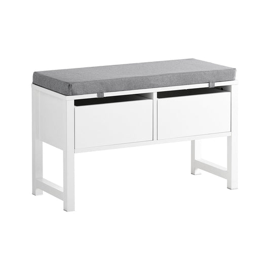 SoBuy Opbergbank met gestoffeerd zitvlak - 2 Lades - Max. 150 kg - 72 x 30 x 46 cm - Wit/ Grijs
