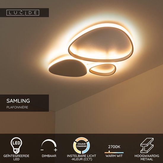 Lucide SAMLING - Plafonnière (Plafondlamp) - LED Dimbaar - CCT - 1x30W 2700K/4000K - Taupe