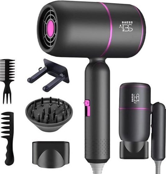 BAESS Föhn met diffuser - Reisföhn Inklapbaar - Ionische Haardroger - 2000W - Coolshot - Krullen - Haarföhn - Hair Dryer - Grijs