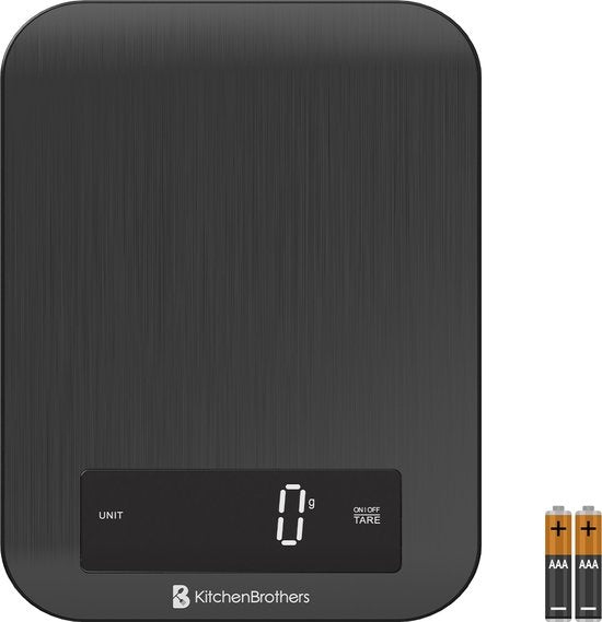 KitchenBrothers Keukenweegschaal - Weegschaal Keuken - Digitaal - 1g tot 10kg - Inclusief Batterijen - RVS/Gunmetal Black