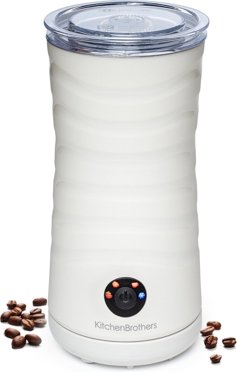 KitchenBrothers - Elektrische Melkopschuimer & Warmhoudfunctie - 240 ml - Wit RVS - 4-in-1 Functie - Modern Keukendesign - Inclusief Garde en Anti-aanbaklaag