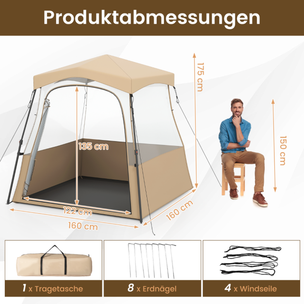 Coast Transparante Pop-Up Sporttent – Outdoor Tent 160 x 160 x 176 cm – Bruin