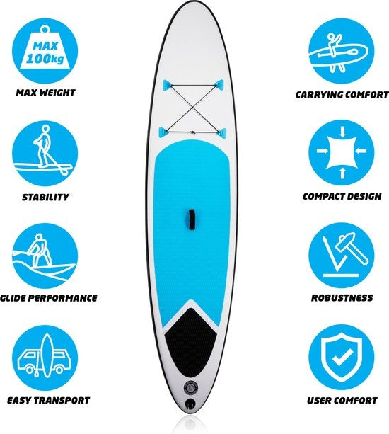 Dunlop Opblaasbaar Sup Board met Accessoires - Blauw/Wit - 305 x 71 x 10 cm
