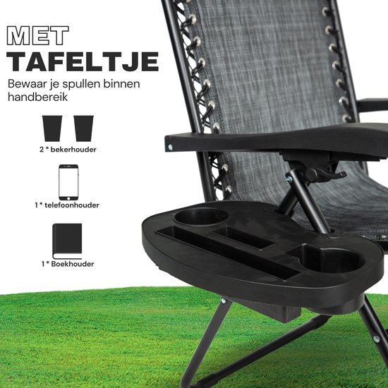 Vaive Luxe Tuinstoelen Duoset - Verstelbare Tuinstoel en Ligstoel - 30°-90° Verstelbaar - Tuin - Metaal - Zwart