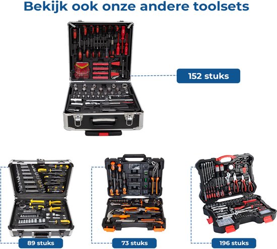 ALDORR Tools - 152 - Delige gereedschapsset in koffer - Toolbox - Gereedschapskoffer Gevuld - Gereedschapskist - Schroevendraaierset - Aluminium - Handgereedschap - Basisgereedschap - Met Momentsleutel Ratel - Cadeau voor mannen - Housewarming Cadeau