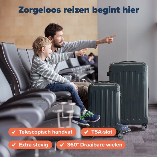 TRVLMORE Kofferset - 2 Delig - 45L Handbagage + 115L Ruimbagage - TSA Slot - Lichtgewicht - Reiskoffer Set - Donkergrijs