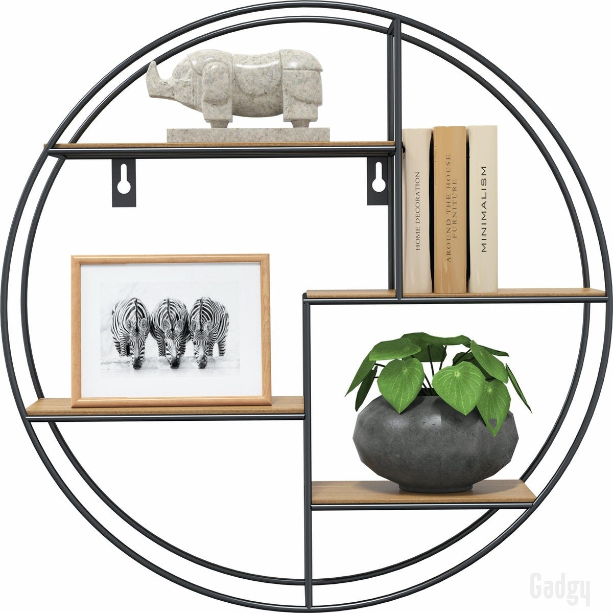 Industrieel Wandrek Rond – Houten Planken & Zwart Metaal – Decoratief Wandrek – Gadgy