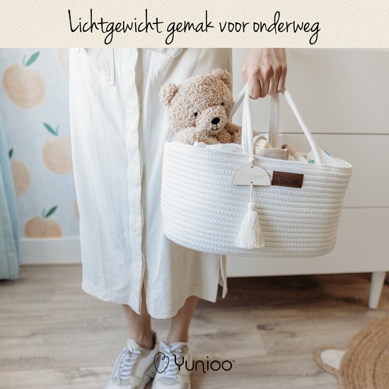 Yunioo Luiertas en Commodemandje │ Luiermand voor Babykameraccessoires │ Luier Organizer │ Opbergmand kinderkamer │ Kraamcadeau babyshower │Speelgoedmand │ Crème