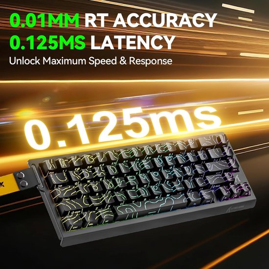 ATTACK SHARK X68HE - Magnetische Schakelaar Bedraad Gaming Toetsenbord - 66 toetsen - RGB - Zijde Gedrukte PBT-toetsen - Decoratieve Koord - 8Khz - 0.01mmRT - 0.125ms - Witte Contourlijn