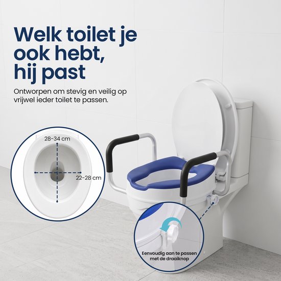 Truesafe Toiletverhoger 10 cm - Universele maat - Met armleuning en deksel - Verhoogde WC bril - Ergonomisch zitkussen - Verhoger voor volwassenen & senioren