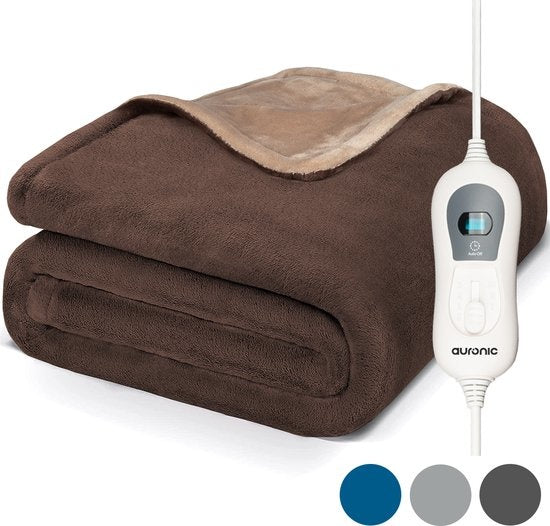 Auronic Elektrische Warmtedeken - Bovendeken - 2 Persoons - 3 Warmtestanden - Met Timer - 200 x 180 cm - Bruin