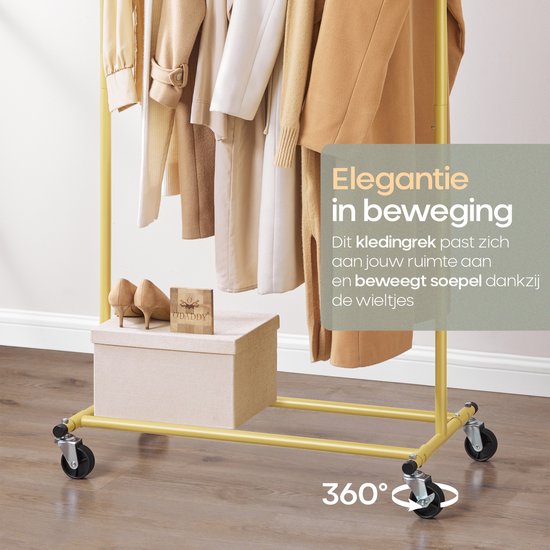 O'DADDY Kledingrek – Verstelbaar, 90 kg draagvermogen, met wielen – 132 x 49 x 160 cm – Goud