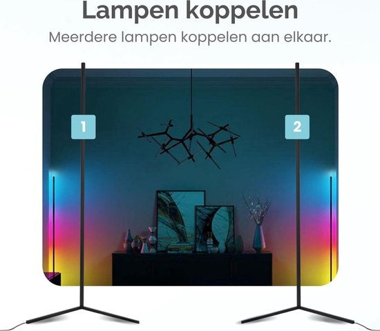 Gologi Slimme Vloerlamp LED - Hoeklamp - Industrieel - Staand - Woonkamer - Dimbaar - RGBW - Met App - Zwart
