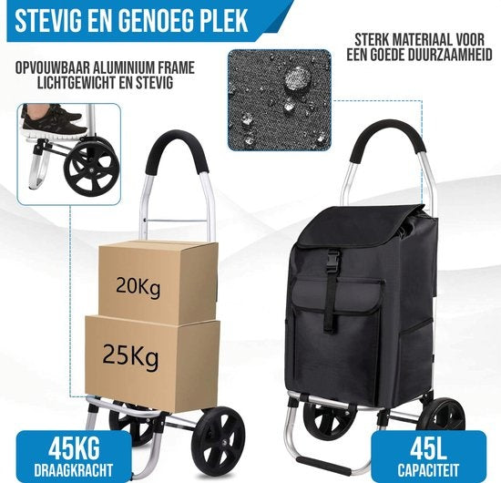 Strex Boodschappentrolley met Wielen - Opvouwbaar - Afneembare Boodschappentas - Boodschappenwagen
