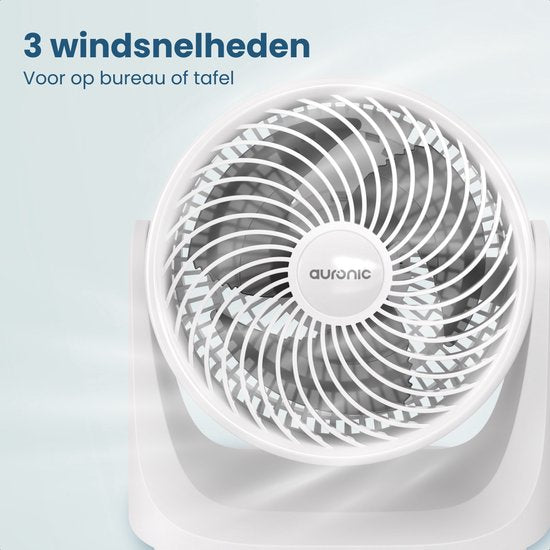 Auronic Tafelventilator - 3 Snelheden - Kleine Ventilator - Vloerventilator - Muurmontage mogelijk - 41db - 90° Oscillatie - 7 Meter Luchtstroom - Wit