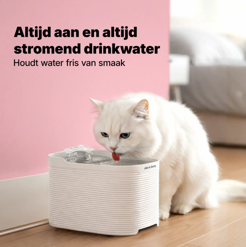 Jake & Jacky Drinkfontein RVS - Wit - 23x17x14,2 cm - 2,5L - Fluisterstil - Op Stroom