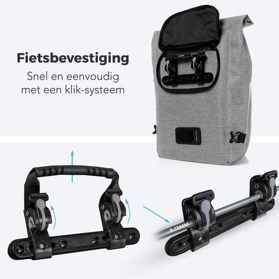 LifeGoods Enkele Fietstas - Compact - Schoudertas en Rugtas - 25L - Ronde Bagagedragers - Waterdicht - Grijs