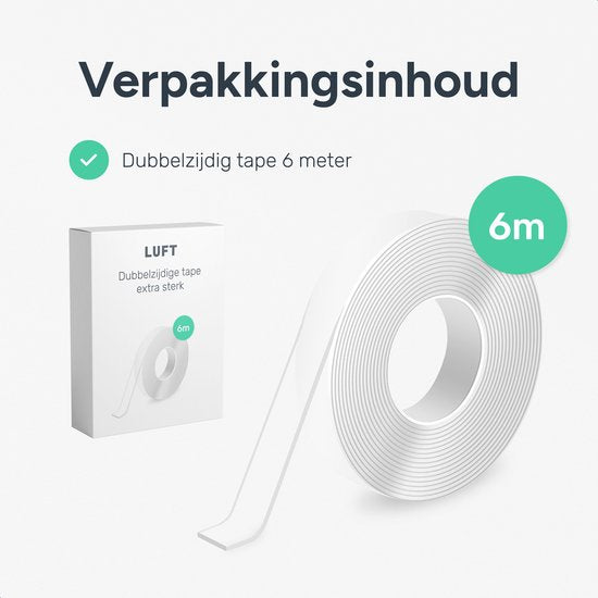 Dubbelzijdig tape extra sterk - 6 meter - 3cm breed - Waterdicht en Herbruikbaar - Montage - Nano - Plakband - Klussen - Transparante