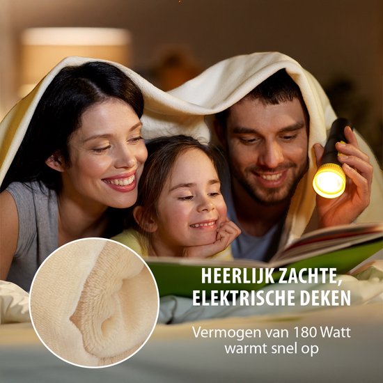 alpina Warmtedeken Elektrische Bovendeken 130 x 180 cm - 1-Persoons Elektrische Warmte Deken met Timer 1-9u - Knuffeldeken met 10 Standen - Wasbare Omslagdeken - Flanel - Beige