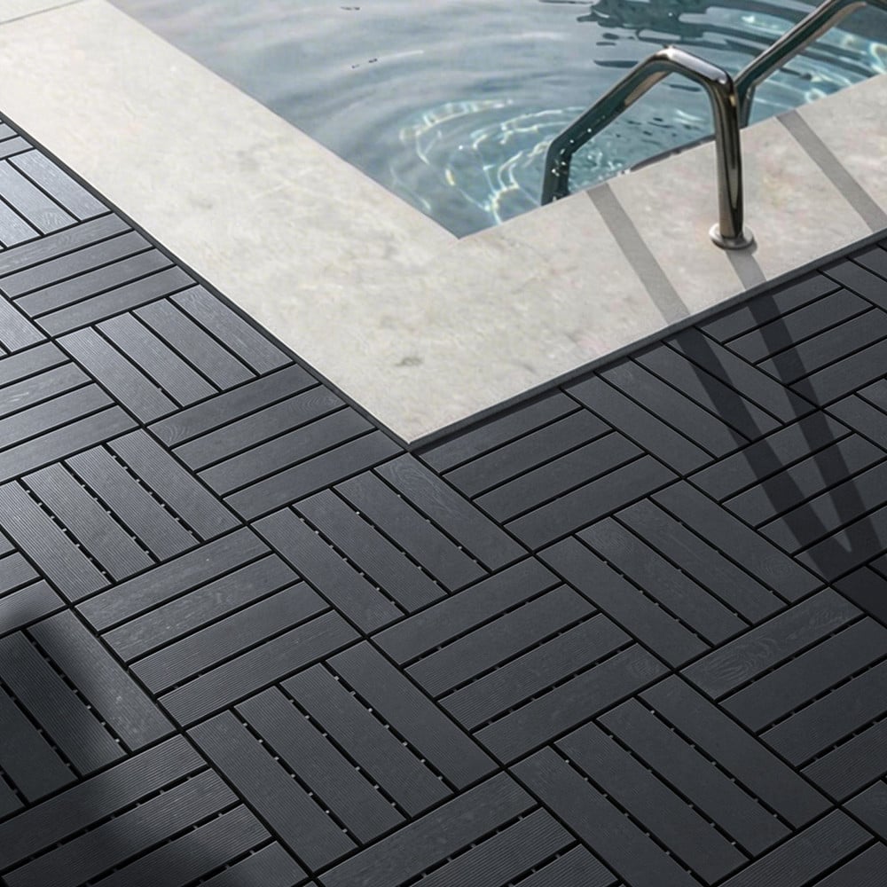 SoBuy Kunststof Vloertegels Zwart - Kliksysteem - Antislip Houtlook - Draagkracht 113 kg