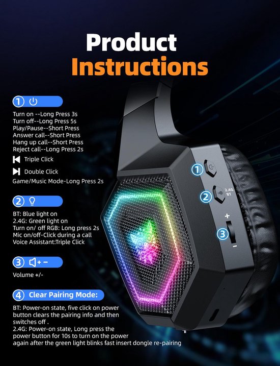 Onikuma GT806 Headset Bedraad en draadloos Hoofdband Gamen Bluetooth Zwart