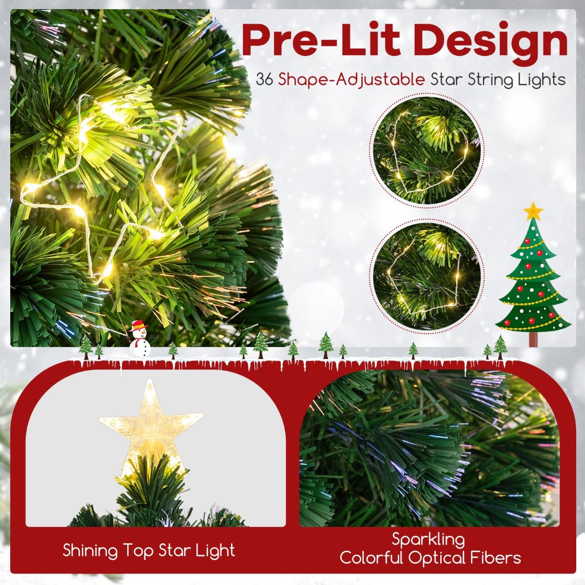 Coast Kunstkerstboom 180 cm Groen – Glasvezel Verlichting – 36 Warmwitte Lampjes – Topster – Metalen Standaard