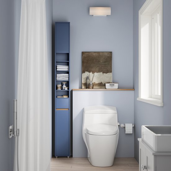 SoBuy Badkamerkasten hoog - Opbergkast met Verstelbare Planken en Lade - Kolomkast Badkamer - Blauw, 20x20x180cm, BZR34-II-B - voor Badkamer, Woonkamer, Slaapkamer