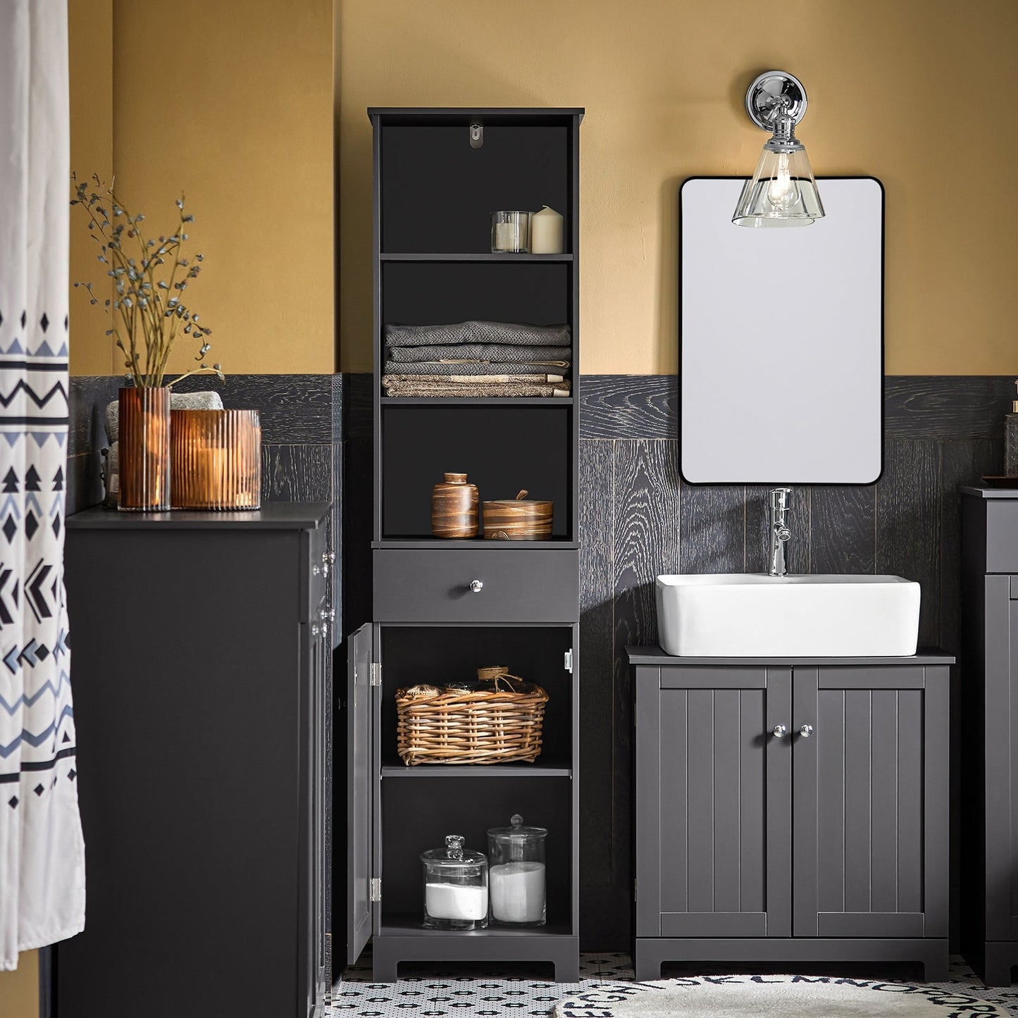 SoBuy Badkamerkast - MDF - Max. 30Kg - 40 x 35 x 161 cm - Donker Grijs