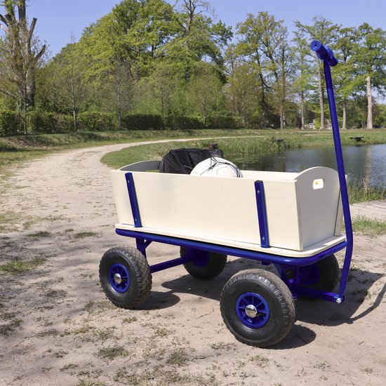 Sunny Billy Beach Wagon Bolderkar Blauw - Blank hout - Bolderwagen met luchtbanden - 94x61x97cm