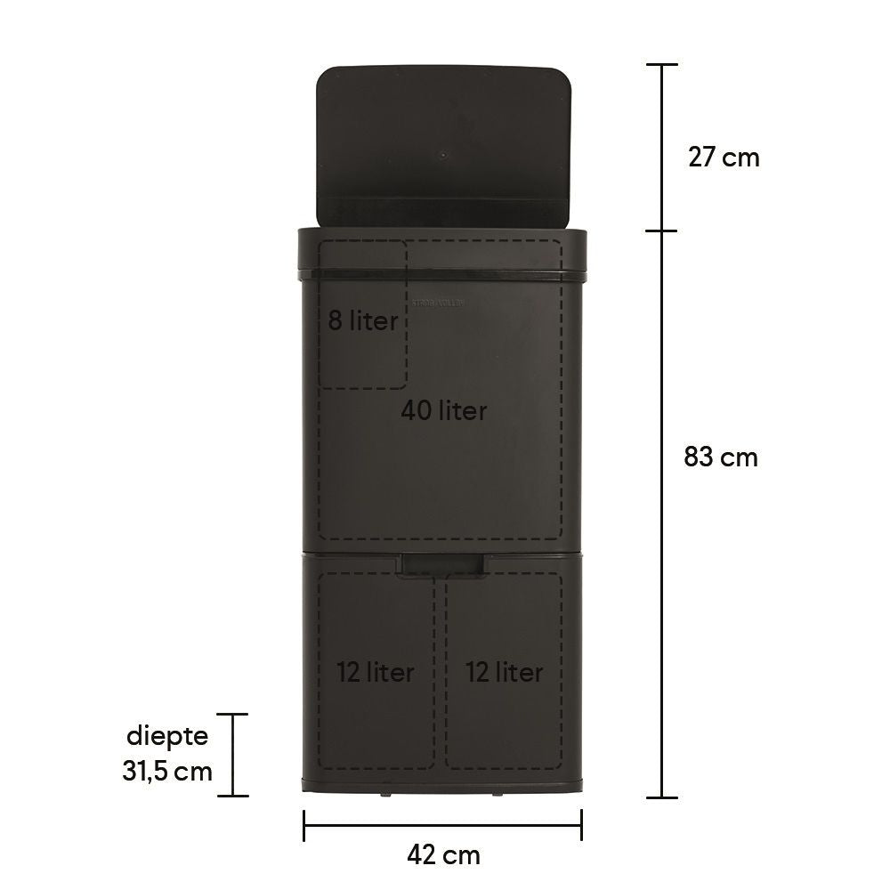 StangVollby Lunden Sensorprullenbak 72 liter - 3 vakken - 42 x 31,5 x 82,5 cm - Zwart