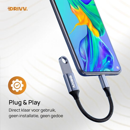 Drivv. USB C naar USB A OTG Adapter - USB C naar USB converter - USB C Adapter - Laptop - Telefoon - Grijs