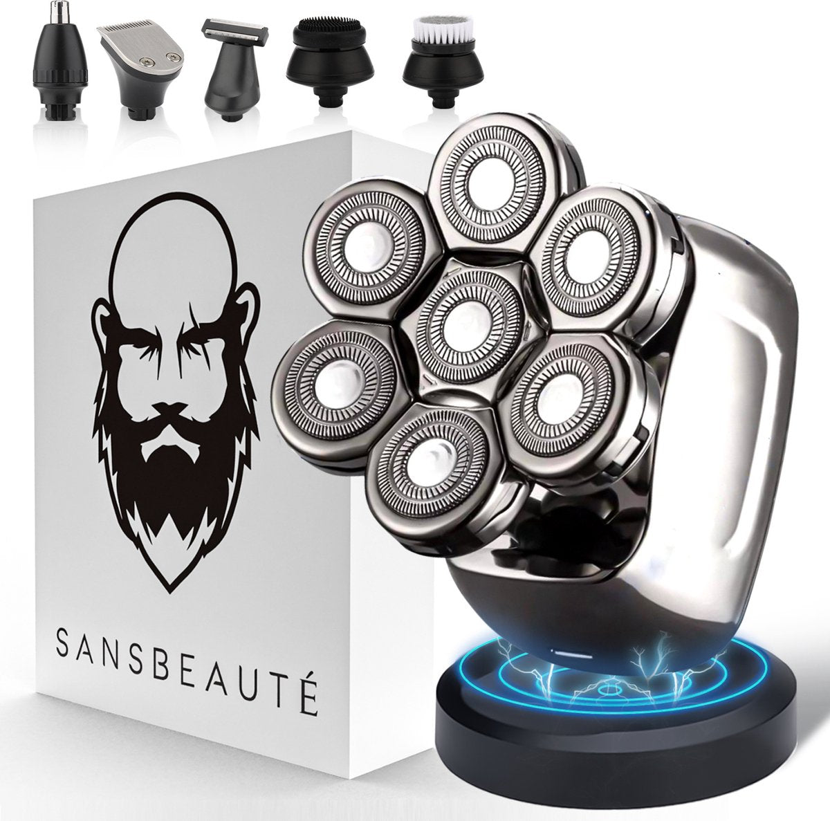 Sansbeauté® Skull Sharp PRO - Scheerapparaat Mannen – Electric Face & Head Shaver - Nat & Droog - Draadloos Opladen - Elektrisch