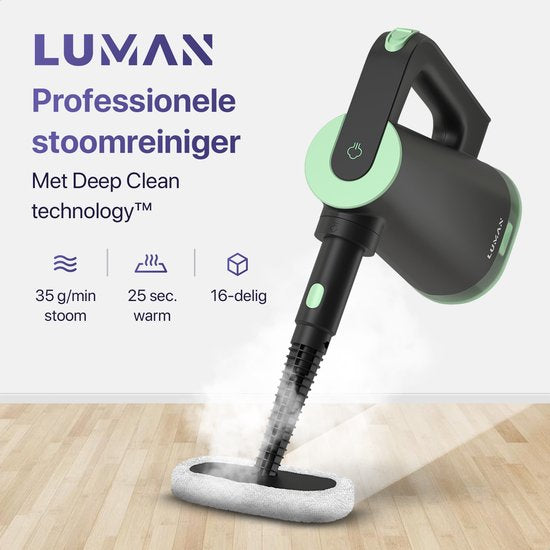 LUMAN 16 in 1 Stoomreiniger Én Handstomer V3 - Tapijtreiniger - Vlekkenreiniger - Vloerreiniger - Met 16 Opzetstukken en 3 Microvezeldoeken - Groen