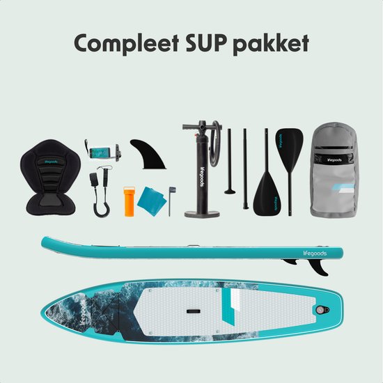 LifeGoods SUP Board Touring - met Zitje - 165 KG Draagkracht - 365 x 76 cm - Opblaasbaar - Compleet Sup pakket - Donkerblauw
