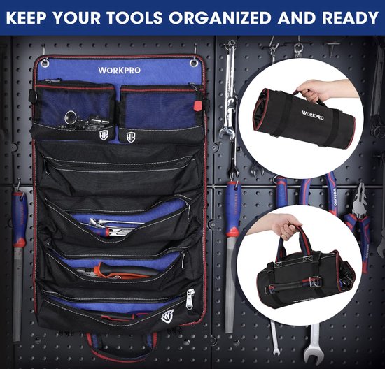 Gereedschapsroltas, multifunctionele gereedschapstas met 2 afneembare zakjes en 4 gereedschapszakjes met ritssluiting, 720D Heavy Duty gereedschapswol-organizer, ideaal voor het opbergen van