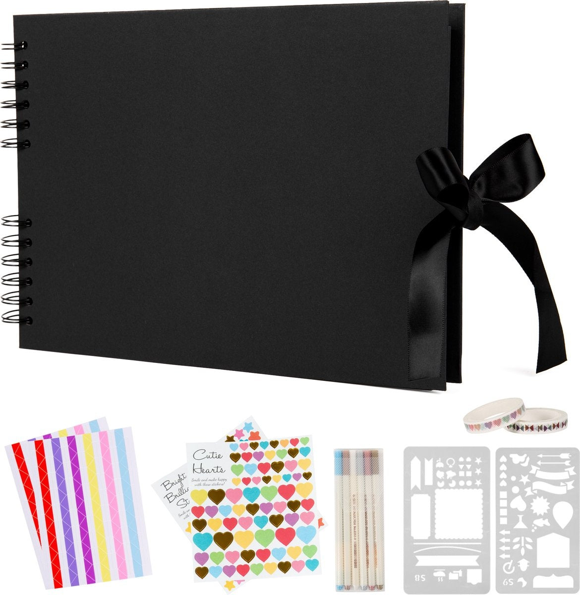 Saaf Scrapbook set - Incl. accessoires - Scrapbooking Plakboek - Fotoboek / Gastenboek - Zwart