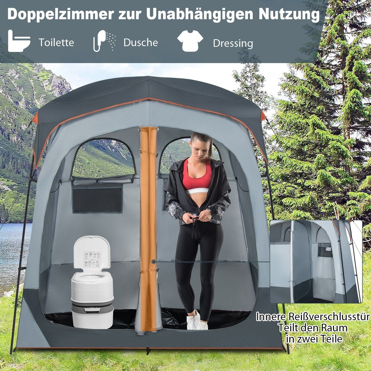 Coast douche en omkleedtent - 2 persoons - 210 x 106 x 210 cm - grijs
