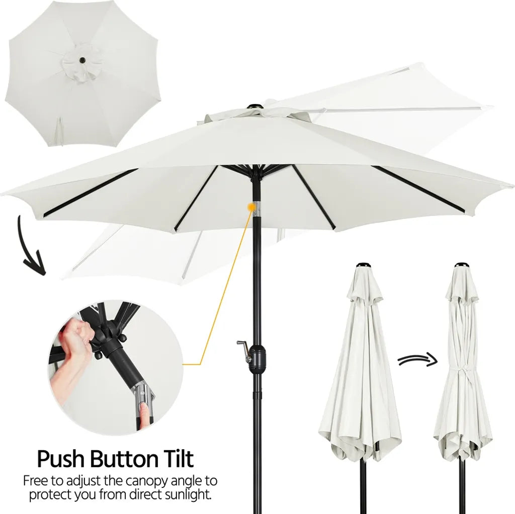 Yaheetech Parasol Ø 270 cm - Crème - Kantelbare Tuinparasol met Slinger en 8 Baleinen