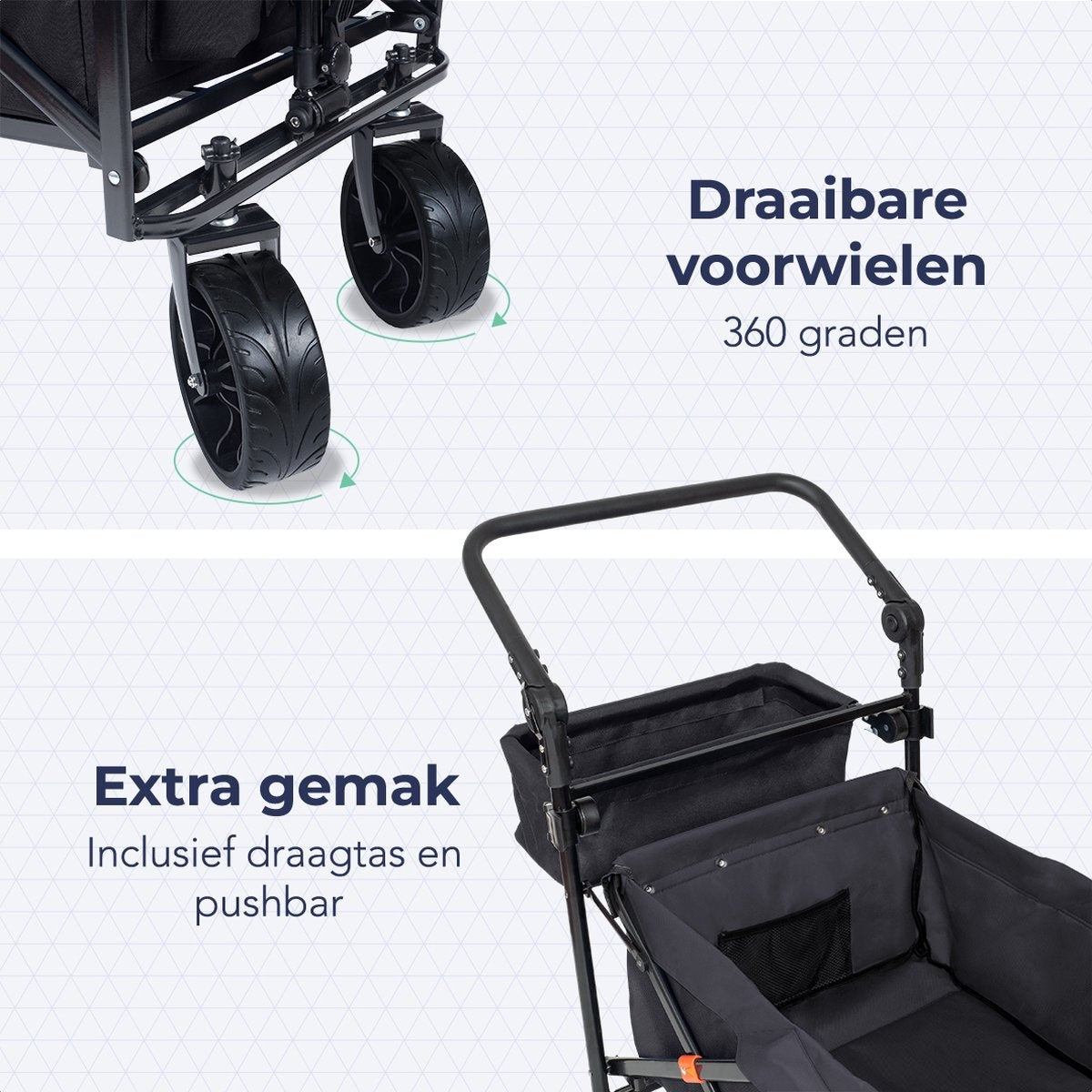 LifeGoods Bolderkar – Inklapbaar  – max. 120 kg – 120 x 61 x 80 cm – Zwart