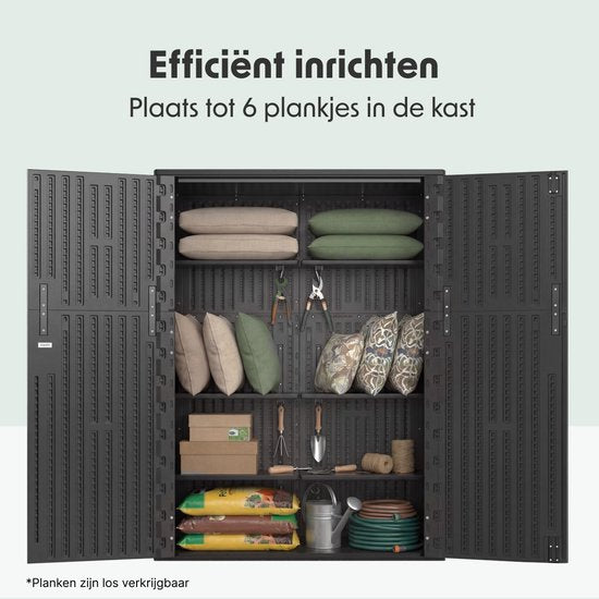 LifeGoods Tuinkast Verticaal - 1340L - Opbergkast - Waterdicht & UV-bestendig - Tuinbox - Zwart
