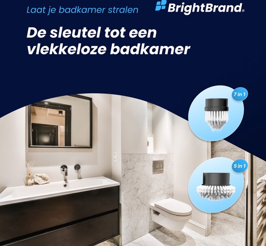 Brightbrand PowerScrub Pro - Elektrische schoonmaakborstel - Schrobborstel - Voor Badkamer en Keuken - Reiniger - Schrobber Met Steel – Luiwagen – Polijstmachine - poetsmachine met 10 opzetstukken
