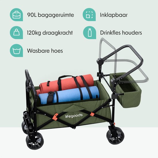 LifeGoods Bolderkar - Opvouwbaar - Tot 120KG - 90L - Wasbaar Polyester - 120x80cm - Groen