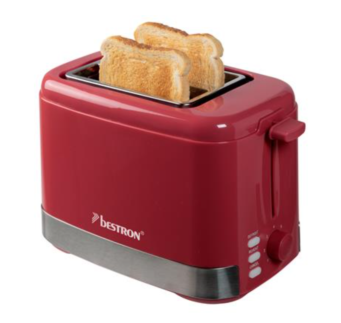 Bestron ATS300SPNR Broodrooster - 2 Sleuven - 800 W - 7 Bruiningsstanden - 19,3 x 28,4 x 17,1 cm - Rood