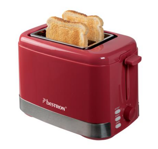 Bestron ATS300SPNR Broodrooster - 2 Sleuven - 800 W - 7 Bruiningsstanden - 19,3 x 28,4 x 17,1 cm - Rood