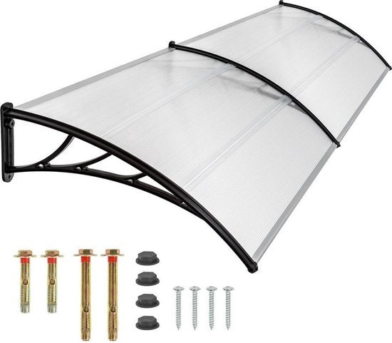 tectake Afdak voor deur – Weerbestendig & Lichtdoorlatend – 300 x 93 x 5 cm – Zwart/Transparant