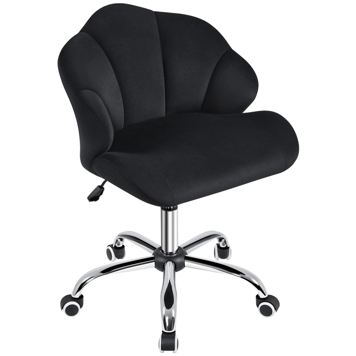 Yaheetech Elegante Draaistoel met Schelpdesign 76,5-86 cm – Strak Zwart – Polyester en Metaal